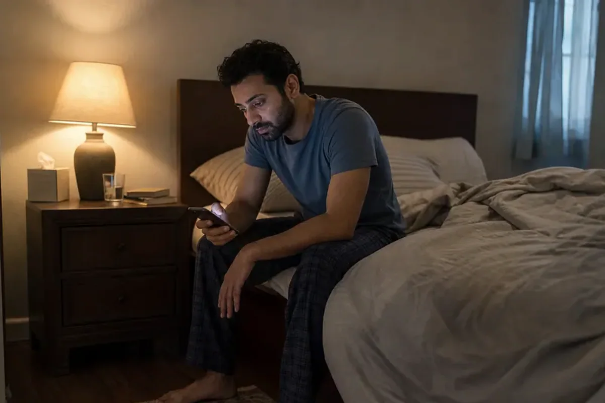 A person at a sunlit desk placing a phone face down and opening a notebook to one simple task.