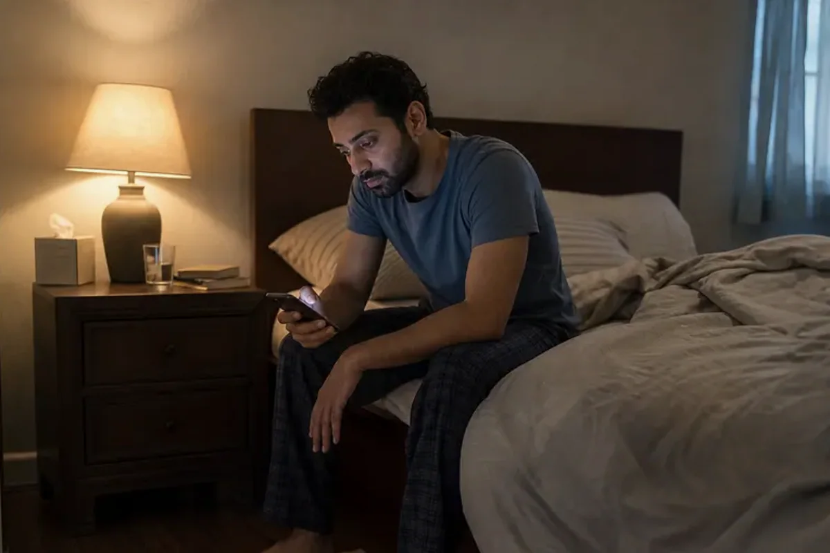 A person at a sunlit desk placing a phone face down and opening a notebook to one simple task.