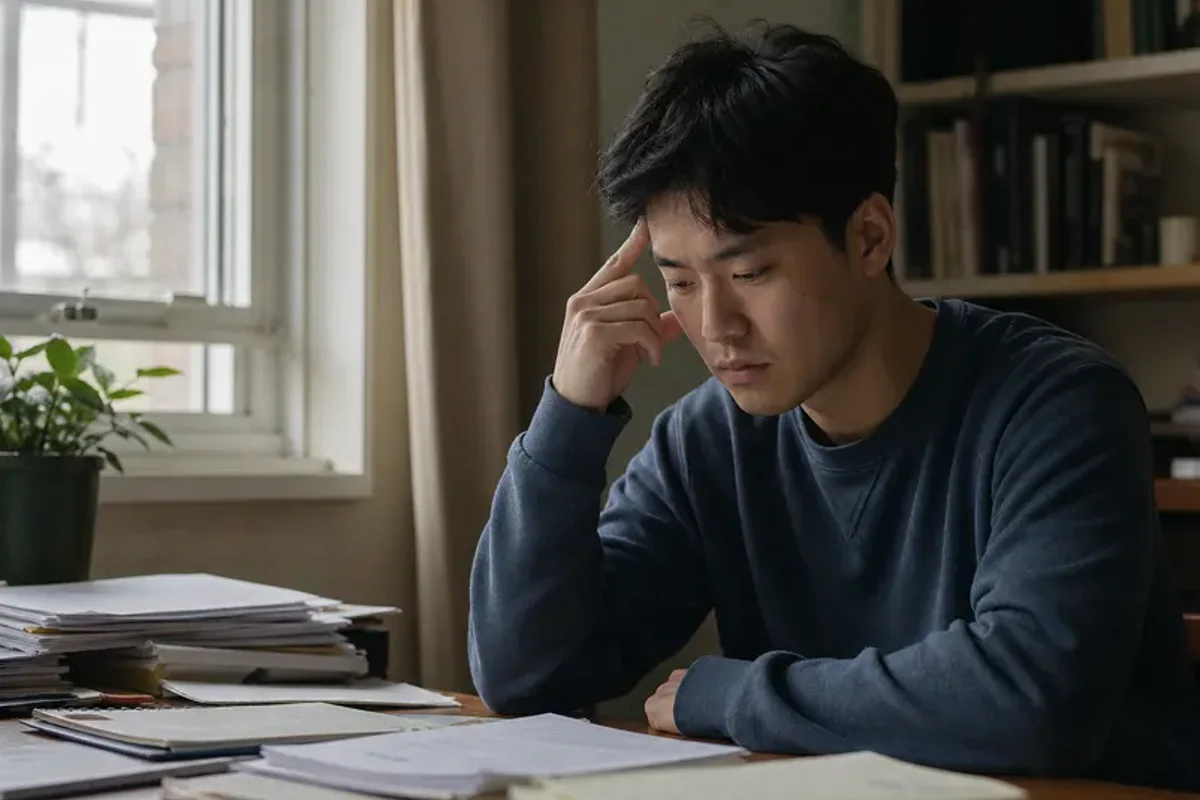 A person at a sunlit desk placing a phone face down and opening a notebook to one simple task.