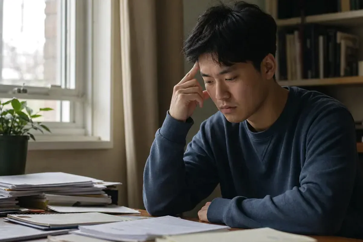 A person at a sunlit desk placing a phone face down and opening a notebook to one simple task.