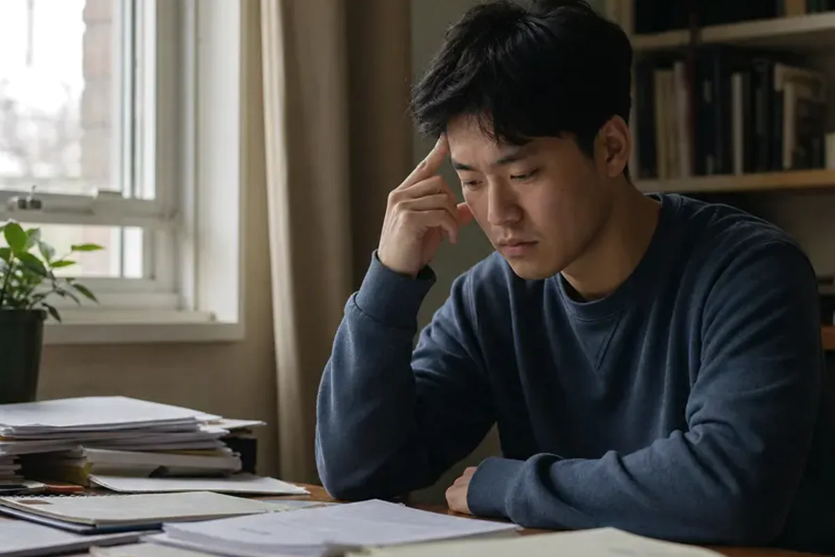 A person at a sunlit desk placing a phone face down and opening a notebook to one simple task.