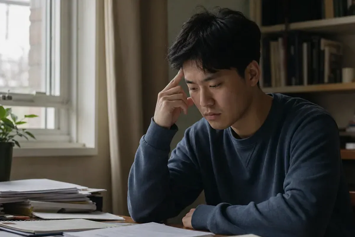 A person at a sunlit desk placing a phone face down and opening a notebook to one simple task.