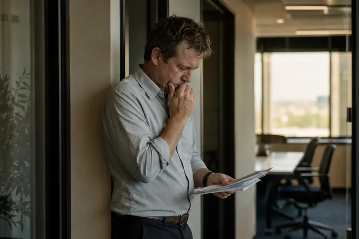 A person at a sunlit desk placing a phone face down and opening a notebook to one simple task.