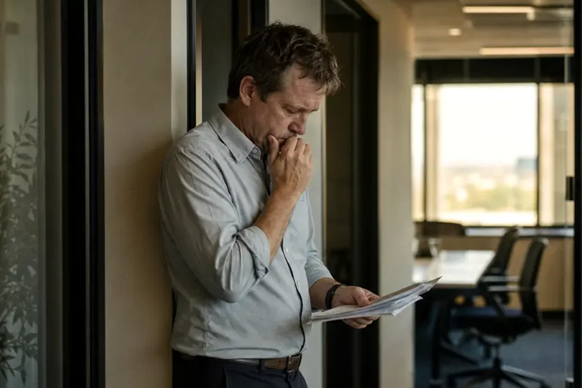 A person at a sunlit desk placing a phone face down and opening a notebook to one simple task.