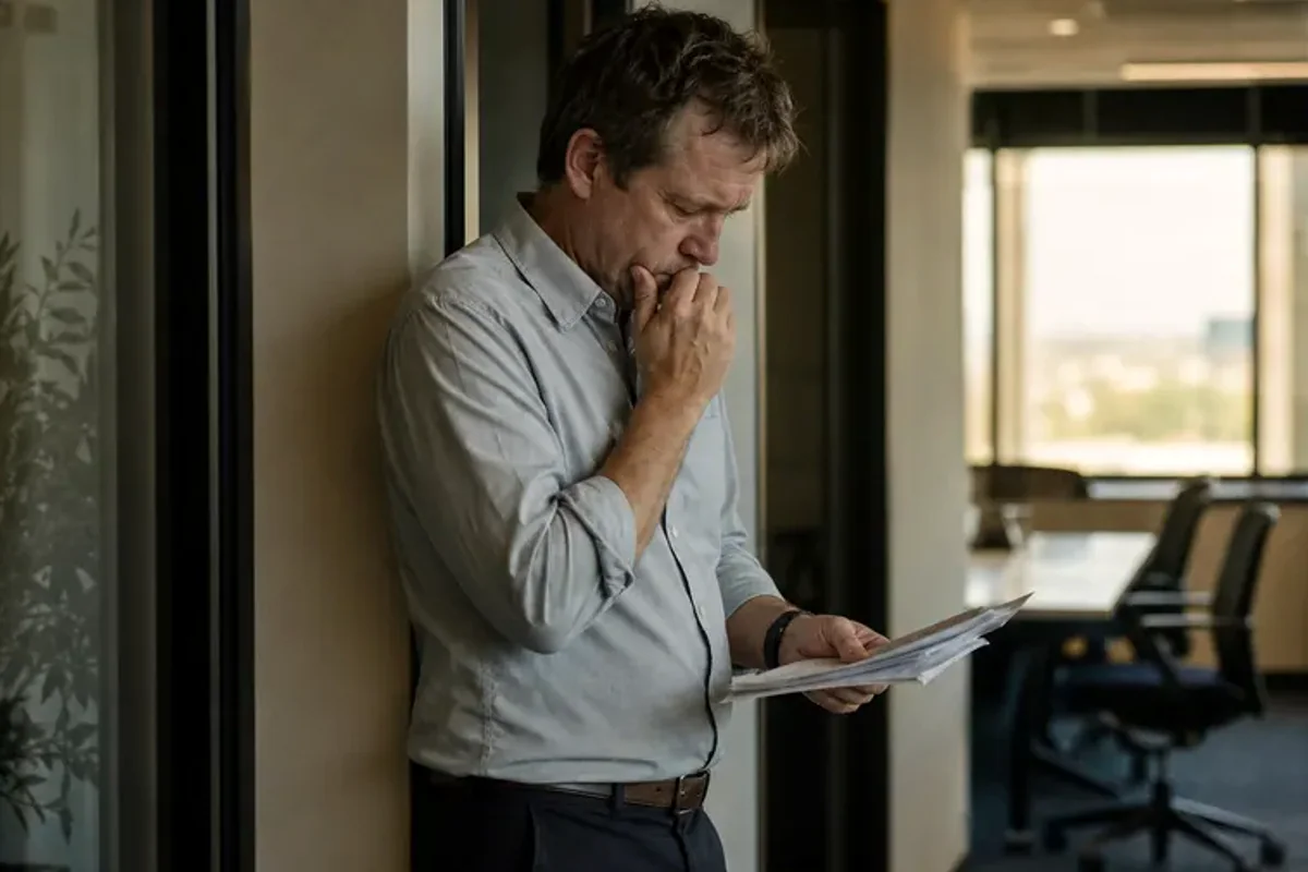 A person at a sunlit desk placing a phone face down and opening a notebook to one simple task.