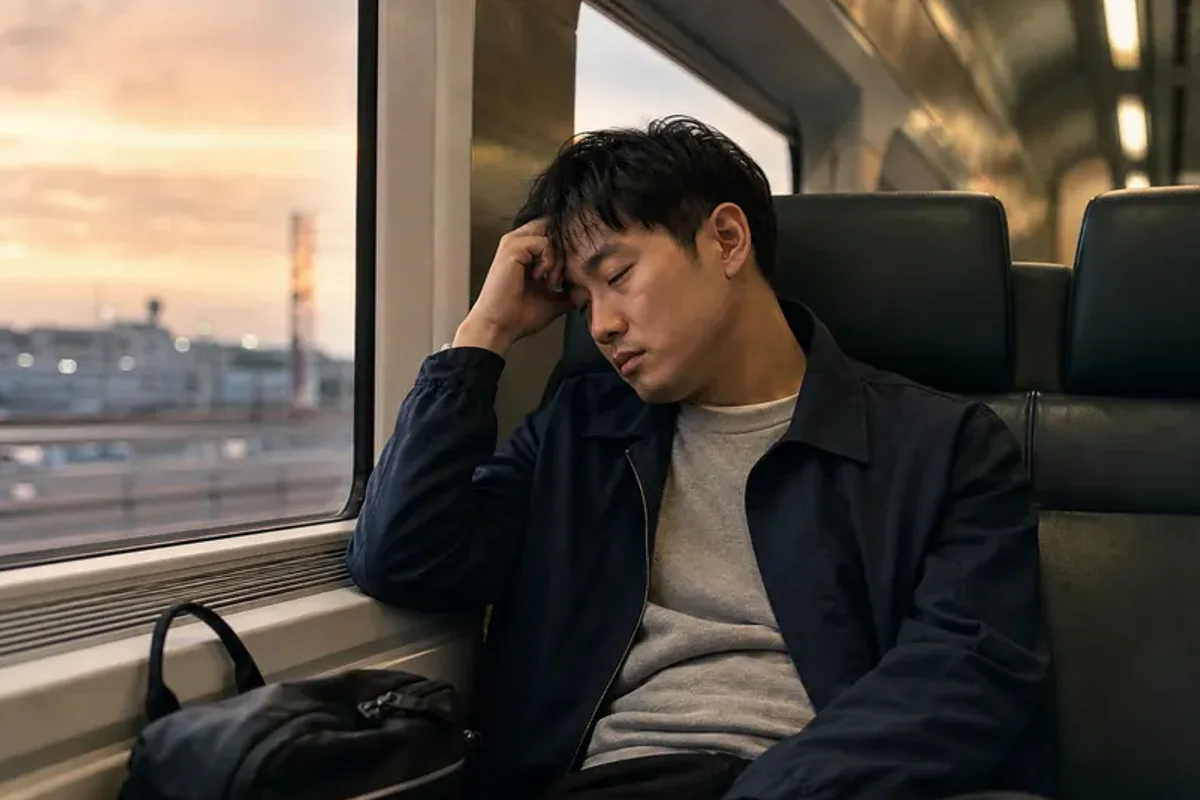 A person standing by a bright window, resting one hand lightly near the chest and noticing a slow breath.