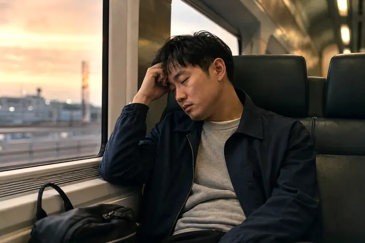 A person standing by a bright window, resting one hand lightly near the chest and noticing a slow breath.