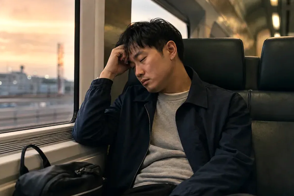 A person standing by a bright window, resting one hand lightly near the chest and noticing a slow breath.