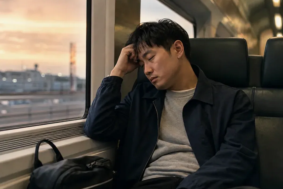 A person standing by a bright window, resting one hand lightly near the chest and noticing a slow breath.